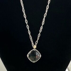 Authentic Tacori sterling silver 18K Smokey Quartz Necklace 14.1G Sz 18”
